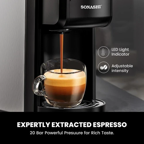 SONASHI Machine a café 3en1 capsules/café moulu/dolce gusto 20 bars 1400w INOX