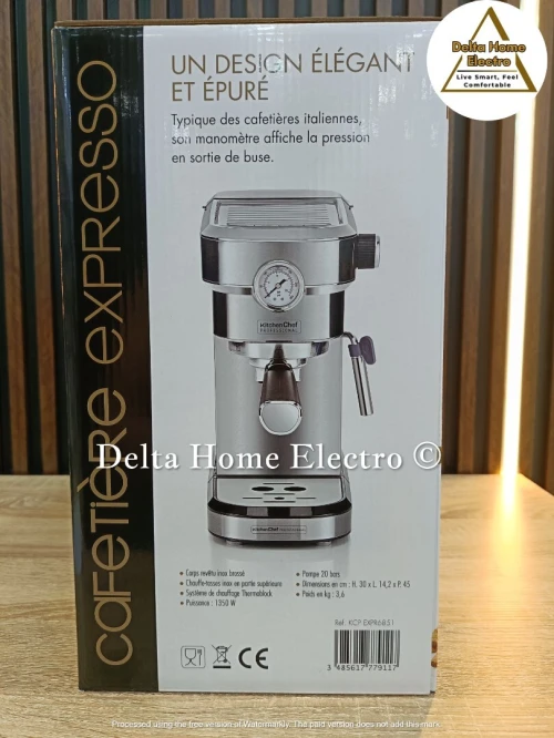 KitchenChef Professional Cafetière Expresso avec manomètre 20 bars 1350w 1 tasse EXPR6851