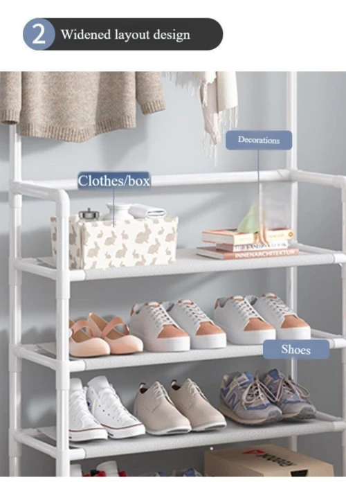 étagère multi fonctionnelle 4 étagères chaussure/cintre/chapeaux