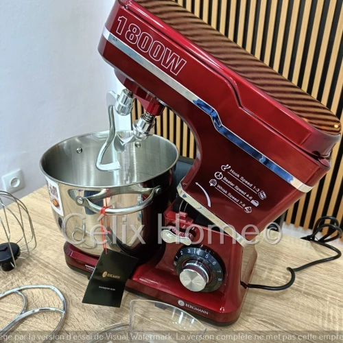 BERGMANN Pétrin double crochet SilverChef + 4 accessoires 6L 1.5 Kg 1800w