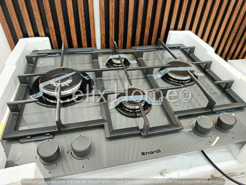 NARDI Table de cuisson 4 feux encastrable en verre trempé thermocouple 65*52Cm
