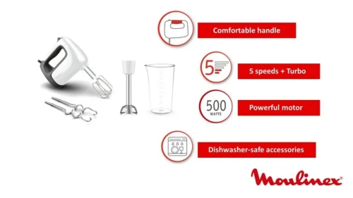 Moulinex Prep'Mix Batteur et Mixeur plongeant 500W  6 accessoires HM462110
