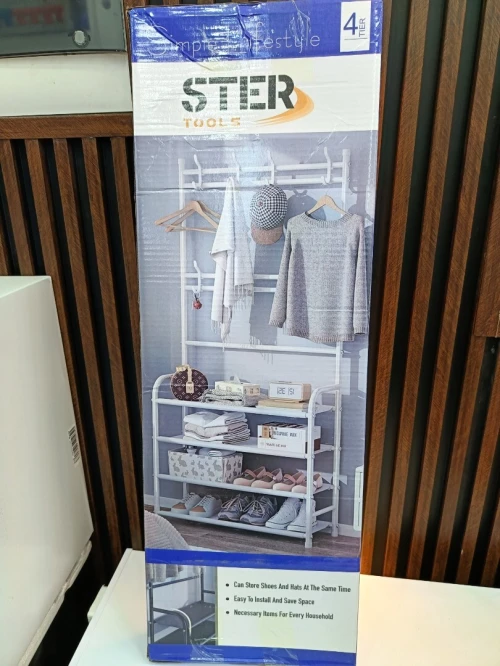 étagère multi fonctionnelle 4 étagères chaussure/cintre/chapeaux
