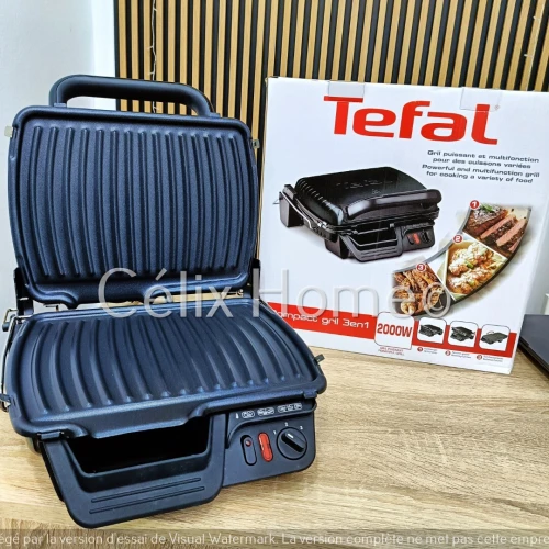 TEFAL Grill Viande panineuse & barbecue Compact Grill Multi-Fonctions 2000W 3 niveaux NOIRE GC308812
