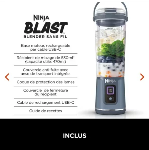 NINJA BLAST Mini blender portable sans fil rechargeable 530ml USB-C