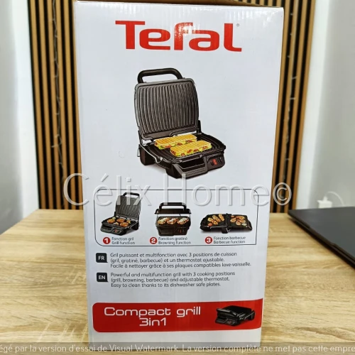 TEFAL Grill Viande panineuse & barbecue Compact Grill Multi-Fonctions 2000W 3 niveaux NOIRE GC308812