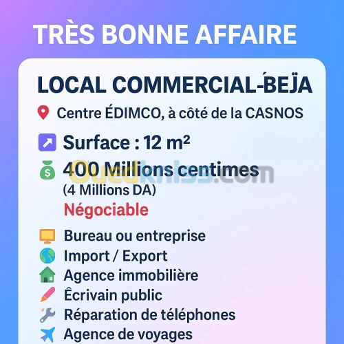 Vente Local Béjaïa Bejaia