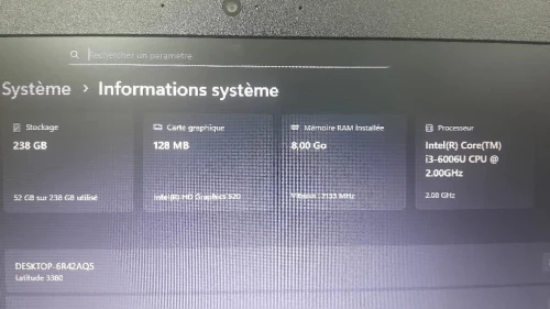 DELL 3380 i3 6006U 8G RAM 256 SSD  14 POUCES