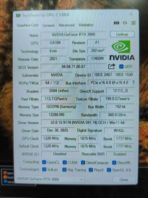 Rtx 3060 12Gb Galax avec boite