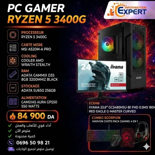 CONFIG RYZEN 5 3400G ECRAN IIYAMA 24" CURVED COMBO SCORPION 4 IN 1