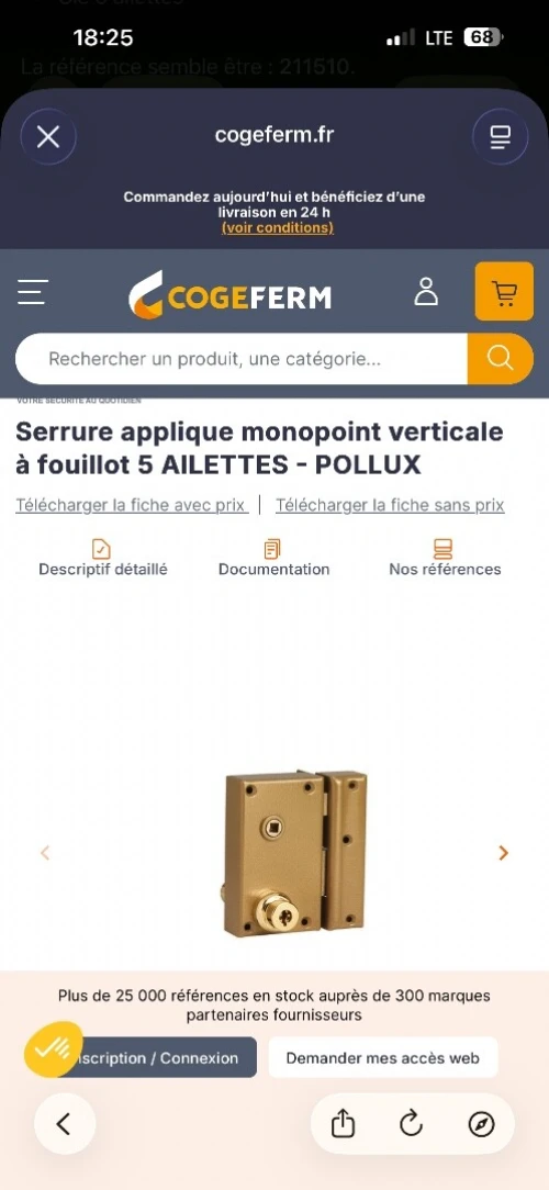 Serrure en applique Pollux haute sécurité Bronze  Neuve