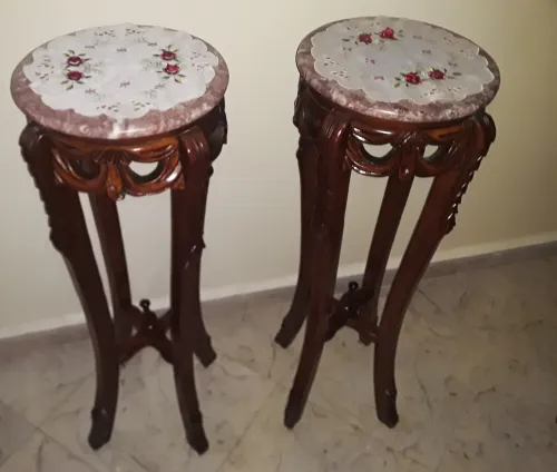 2 Table de coin en bois hétre avec marbre