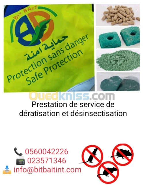 Prestation de service 2D; dératisation et désinsectisation .