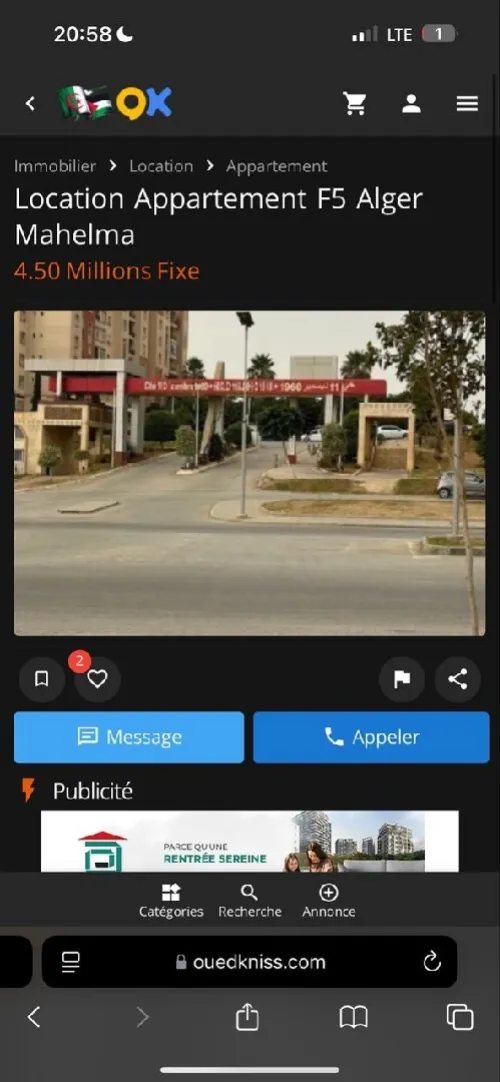 Location Appartement F3 Alger Mahelma