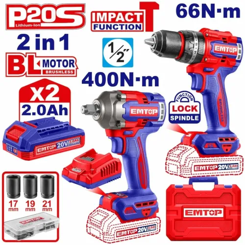 Kit doutils électroportatifs a batterie 20V 2.0ah 2 en 1