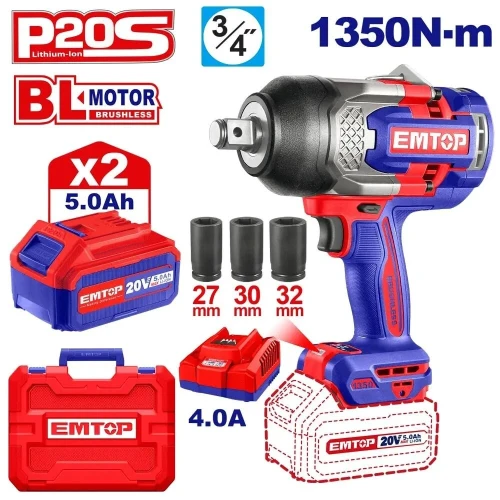 Boulonneuse clé à chocs sans fil 20V Li-Ion 2 Batteries 5.0ah Brushless 3/4" DR 1350nm