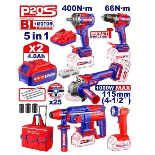 Kit doutils électroportatifs a batterie 20V 4.0ah 5 en 1