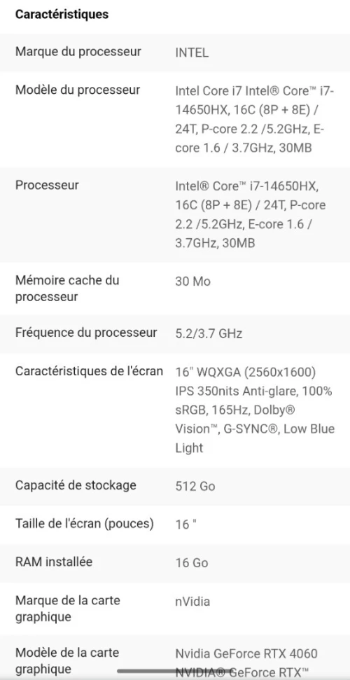 LENOVO LEGION 5 16IRX9/I7-14650HX- 32GO DDR5- 1TB nvme- Gen4 NVIDIA RTX 4060 8GB / 165hz