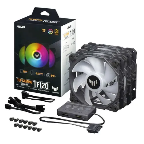 Ventilateur asus  TUF Gaming TF120 ARGB Fan - Triple Fan Kit with ARGB Controller B/W