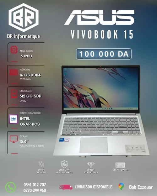ASUS VIVOBOOK 15 INTEL CORE 5 120U 16GB 512GB SSD NVME 15,6 FULLHD IPS