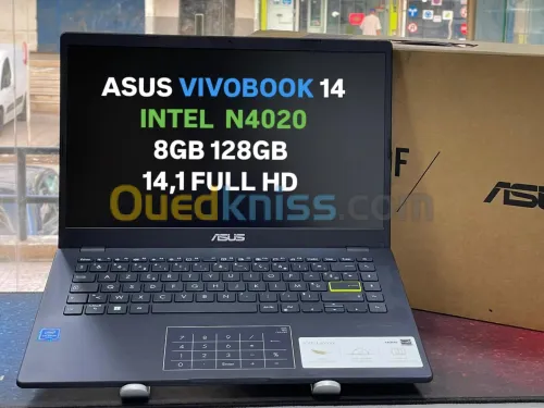 ASUS VIVOBOOK 14 INTEL CELERON N4020 8GB 128GB EMCC 14 FULLHD NEUF AZERTY NEUF SOUS EMBALLAGE 