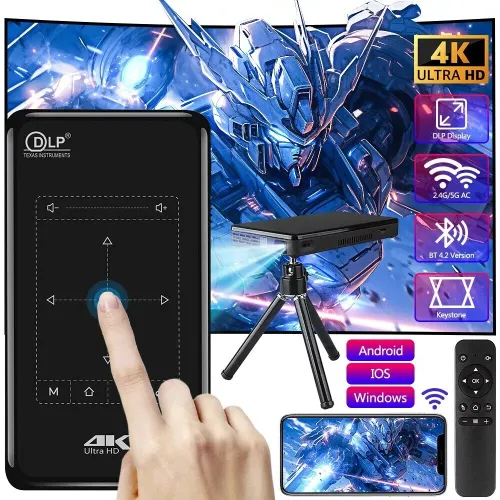 Mini data show home cinéma DLP intelligent 4K HD Android WiFi Bluetooth (avec batterie)