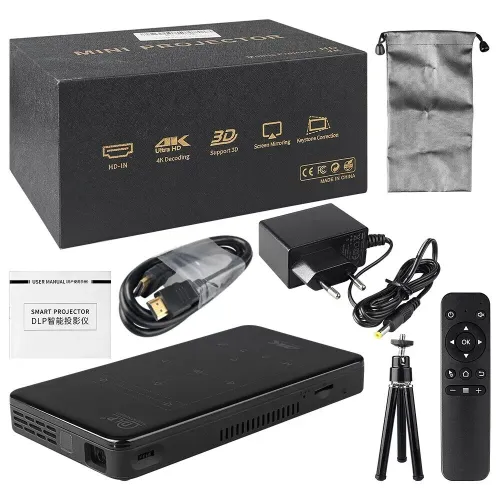 Mini data show home cinéma DLP intelligent 4K HD Android WiFi Bluetooth (avec batterie)