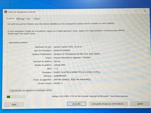 DELL LATITUDE 5591 / INTEL I5 8 EME H / 16 G / 256 / 15.6 FHD