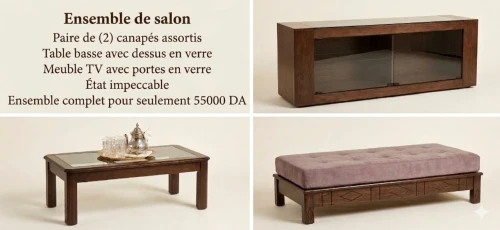 Pack  table tv + table salon + 2 canapés