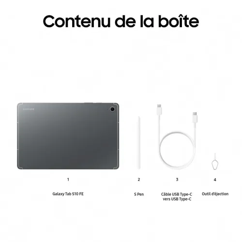 SAMSUNG GALAXY TAB S10 FE 5G - 8GO - 128 GO - 10,9″ LCD -13 MPXL + S PEN - WI-FI 6E - BLUETOOTH 5.3 - 8000 MAH
