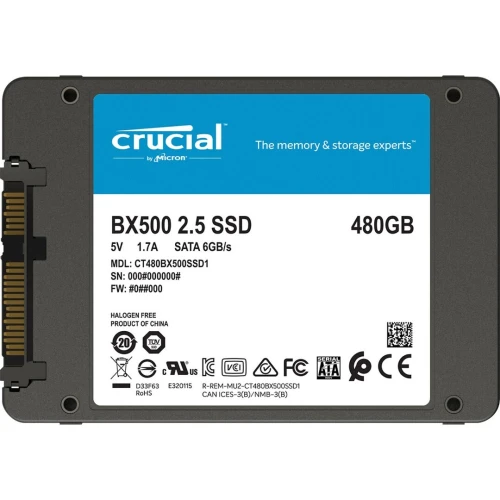 DISQUE DUR SSD CRUCIAL BX500 - 480GB - SATA III 6 GB/S - 2.5" - HIGH SPEED - NAND FLASH - BLACK