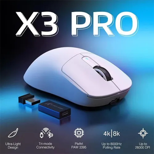 ATTACK SHARK X3 PRO - SOURIS FILAIRE & SANS FIL - BLUETOOTH - 6 BOUTONS - 26000 DPI - 8KHZ - WHITE