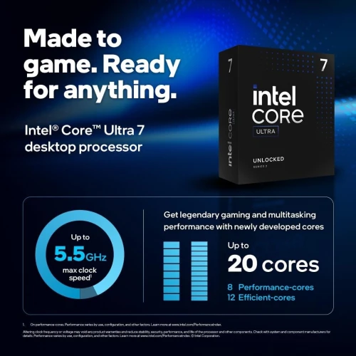 INTEL CORE ULTRA 7 265KF - 20 CORE - 20 THREADS - 5.5 GHZ - SOCKET 1851 - CACHE 30 MO - BOX