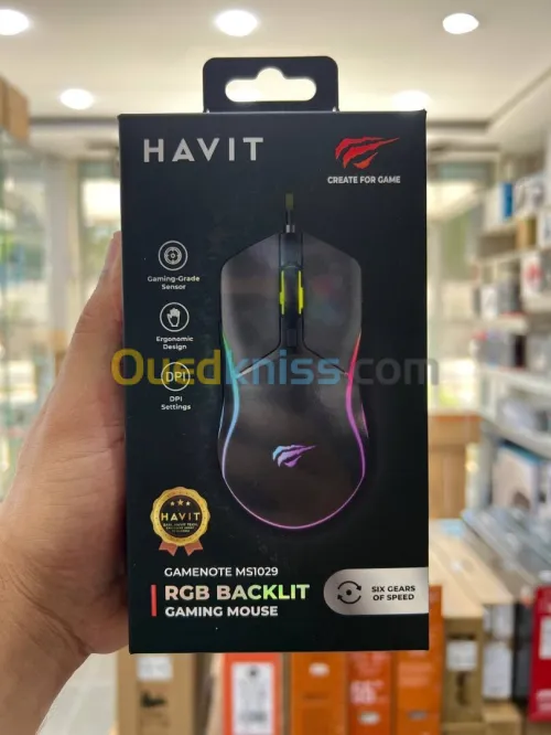 HAVIT GAMENOTE MS1029 - SOURIS GAMING FILAIRE RGB - PROGRAMMABLE - 7 BOUTONS - NOIR