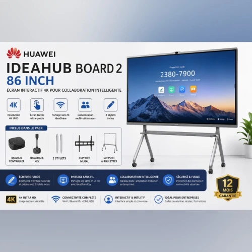 HUAWEI IDEAHUB BOARD 2 86" - ÉCRAN INTERACTIF 4K - IDEAHUB CONTROLLER - IDEASHARE KEY - SUPPORT MURAL & ROULETTES