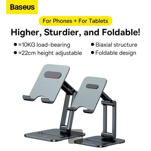 BASEUS DESKTOP BIAXIAL FOLDABLE METAL STAND - POUR TABLETTE - ALLIAGE ALUMINIUM - GRIS SIDÉRAL