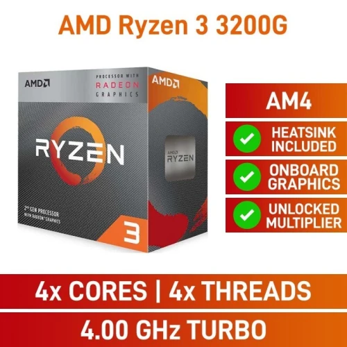 PROCESSEUR AMD RYZEN 3 3200G - AM4 - 4.0 GHZ - 4 CŒURS - 4 THREADS - RADEON VEGA 8 - VENTILO BOX