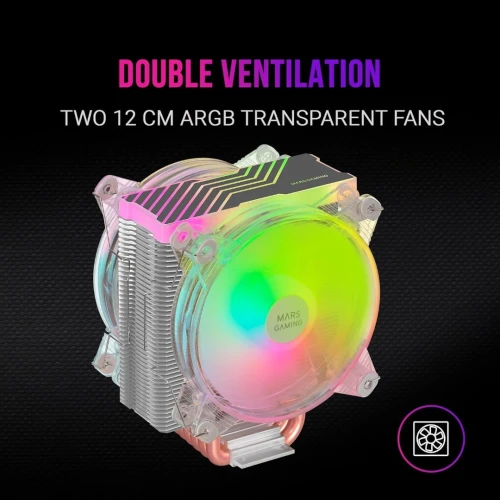 AIR COOLING MARS GAMING MCPU66 ARGB - MULTI SOCKET - 2 VENTILATEURS 120Mm - TDP 220W - TRANSPARENT