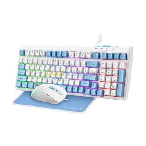  HAVIT GAMENOTE KB897CM - CLAVIER MÉCANIQUE + SOURIS + TAPIS - RÉTROÉCLAIRAGE - RED SWITCH - WHITE 