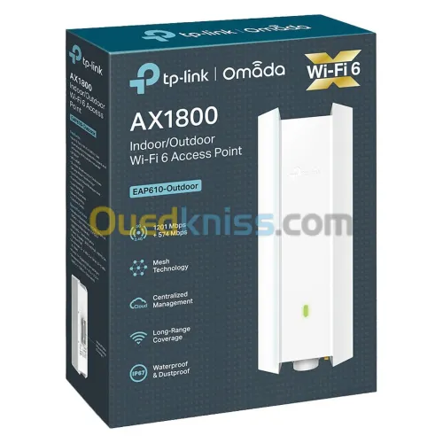 TP-LINK EAP610 OUTDOOR - POINT D'ACCÈS AX1800 WIFI6 - INDOOR OUTDOOR IP67 - MESH OMADA - BLANC 