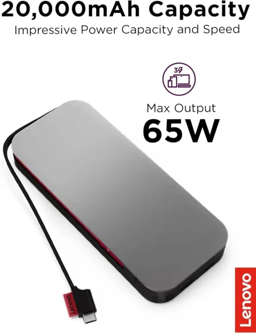 LENOVO GO POWER BANK PORTABLE 20000 MAH - USB-C 65 W  - 3 APPAREILS - SMARTPHONES & LAPTOP - SUPER FAST
