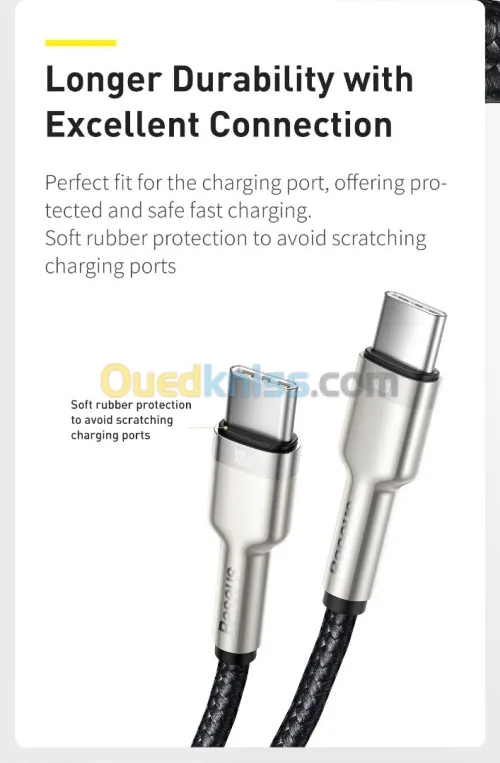 Baseus Type-C to Type-C  Cable 2M Cafule Series Metal Fast charge/Data 100W - Noir-Blanc