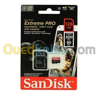 SANDISK EXTREME PRO 128GB - CARTE MÉMOIRE MSDXC UHS-I - JUSQU'À 200 MO/S - UHD 4K - AVEC ADAPTER