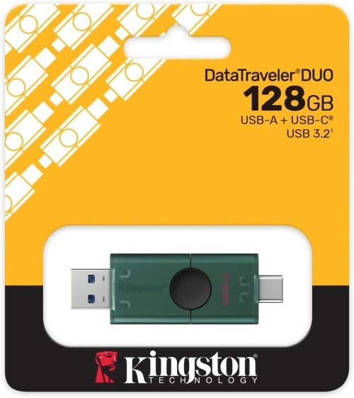 KINGSTON DATATRAVELER DUO 128GB - FLASH DISQUE USB TYPE-A 3.2 - USB TYPE-C - TRANSFERT RAPIDE - BLACK