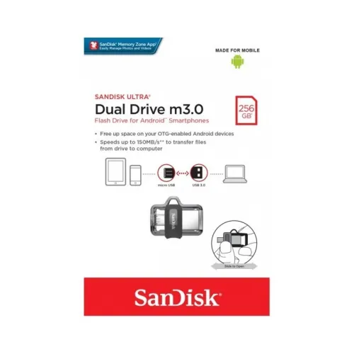 SanDisk 256 Go Ultra Dual Drive m3.0 pour appareils Android  - microUSB, USB 3.0