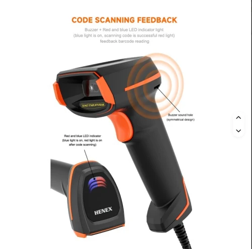 HENEX HC-4208S - DOUCHETTE LECTURE CODE À BARRE 2D FILAIRE - USB/RS232 - IP52 - PLUG & PLAY -  BLACK