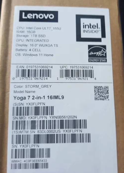 LENOVO YOGA 7  2-IN-1 16IML9 - CORE ULTRA 7 155U - 16GB - 1TB SSD - 16" TACTILE WUXGA X360 - WIN 11