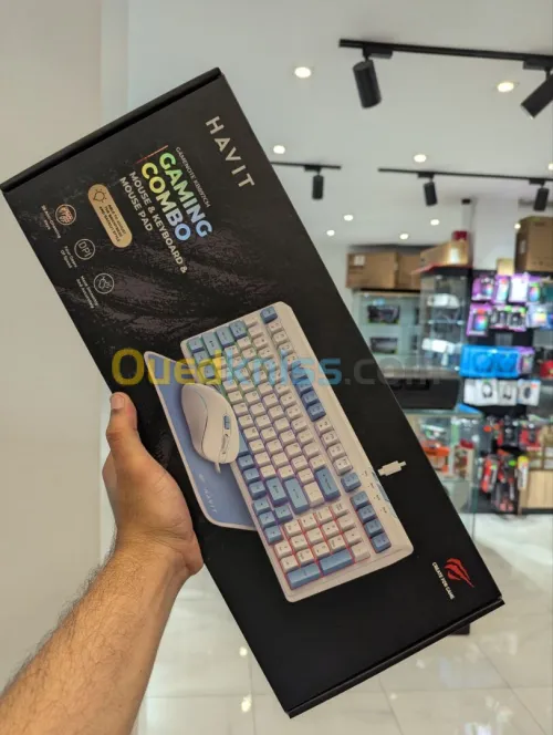  HAVIT GAMENOTE KB897CM - CLAVIER MÉCANIQUE + SOURIS + TAPIS - RÉTROÉCLAIRAGE - RED SWITCH - WHITE 