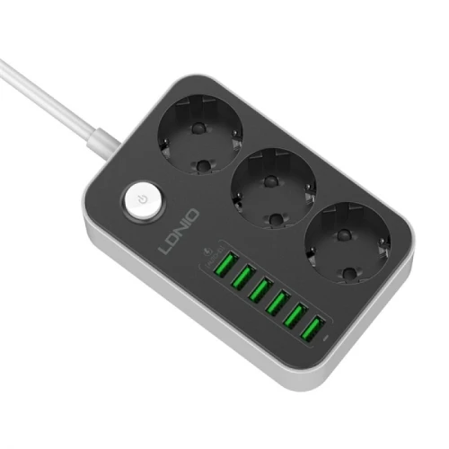 SIYOTEAM LDNIO SE3631 - RALLONGE MULTIPRISE 3 PRISES + 6 PORTS USB - CHARGE RAPIDE - PROTECTION - DESIGN COMPACT - HAVIT - BLACK