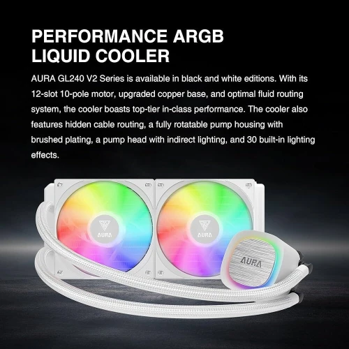 GAMDIAS AURA GL240 V2 - WATER COOLING 240MM -2 X FANS ARGB - PERFORMANCE - INTEL & AMD - WHITE